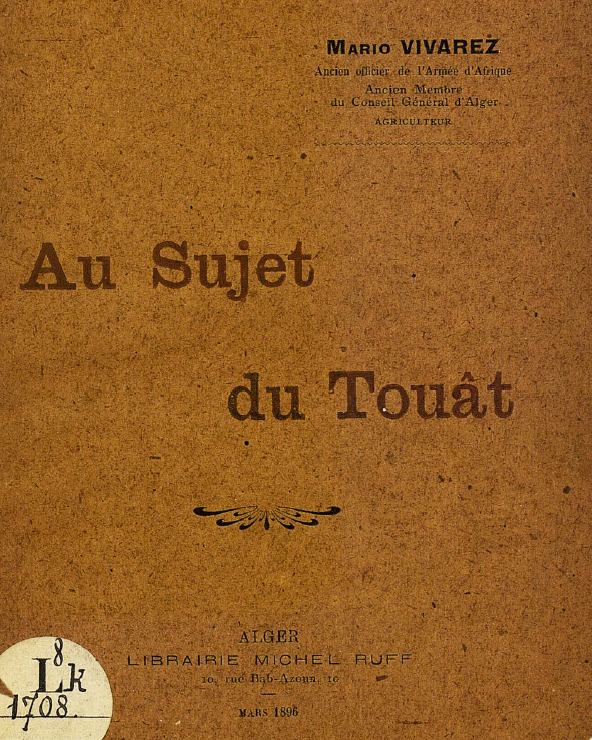 غلاف كتاب Au sujet du Touât لماريو فيفاريز